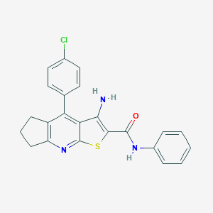 molecular formula C23H18ClN3OS B374469 3-amino-4-(4-chlorophenyl)-N-phenyl-6,7-dihydro-5H-cyclopenta[b]thieno[3,2-e]pyridine-2-carboxamide CAS No. 345912-43-8