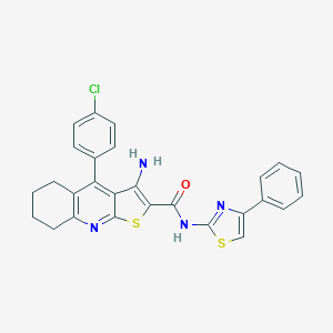 molecular formula C27H21ClN4OS2 B374475 3-amino-4-(4-chlorophenyl)-N-(4-phenyl-1,3-thiazol-2-yl)-5,6,7,8-tetrahydrothieno[2,3-b]quinoline-2-carboxamide 