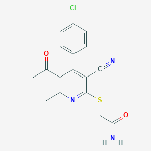 2-{[5-Acetyl-4-(4-chlorophenyl)-3-cyano-6-methyl-2-pyridinyl]sulfanyl}acetamide