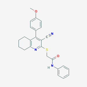 molecular formula C25H23N3O2S B374479 2-{[3-cyano-4-(4-methoxyphenyl)-5,6,7,8-tetrahydro-2-quinolinyl]sulfanyl}-N-phenylacetamide 