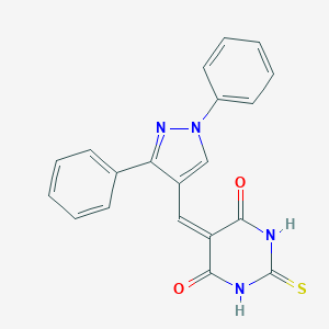 molecular formula C20H14N4O2S B374496 5-[(1,3-diphenyl-1H-pyrazol-4-yl)methylene]-2-thioxodihydropyrimidine-4,6(1H,5H)-dione 