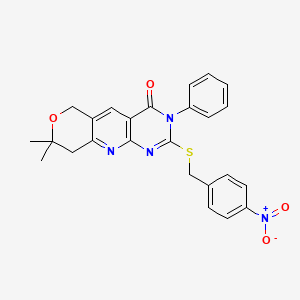 8,8-dimethyl-2-[(4-nitrobenzyl)thio]-3-phenyl-3,6,8,9-tetrahydro-4H-pyrano[3',4':5,6]pyrido[2,3-d]pyrimidin-4-one