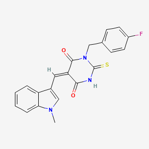 molecular formula C21H16FN3O2S B3745338 1-(4-fluorobenzyl)-5-[(1-methyl-1H-indol-3-yl)methylene]-2-thioxodihydro-4,6(1H,5H)-pyrimidinedione 