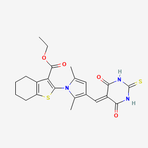 molecular formula C22H23N3O4S2 B3745749 ethyl 2-{3-[(4,6-dioxo-2-thioxotetrahydro-5(2H)-pyrimidinylidene)methyl]-2,5-dimethyl-1H-pyrrol-1-yl}-4,5,6,7-tetrahydro-1-benzothiophene-3-carboxylate 