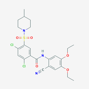 2,4-dichloro-N-(2-cyano-4,5-diethoxyphenyl)-5-[(4-methylpiperidin-1-yl)sulfonyl]benzamide