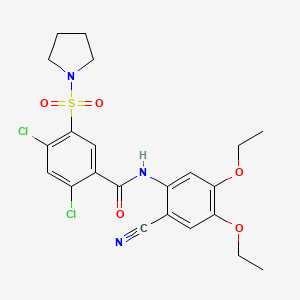 2,4-dichloro-N-(2-cyano-4,5-diethoxyphenyl)-5-(pyrrolidin-1-ylsulfonyl)benzamide