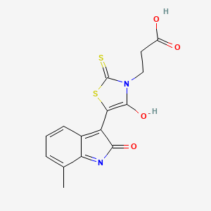 3-[5-(7-methyl-2-oxo-1,2-dihydro-3H-indol-3-ylidene)-4-oxo-2-thioxo-1,3-thiazolidin-3-yl]propanoic acid