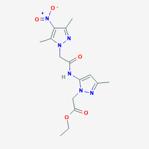 molecular formula C15H20N6O5 B3747556 ethyl (5-{[(3,5-dimethyl-4-nitro-1H-pyrazol-1-yl)acetyl]amino}-3-methyl-1H-pyrazol-1-yl)acetate 