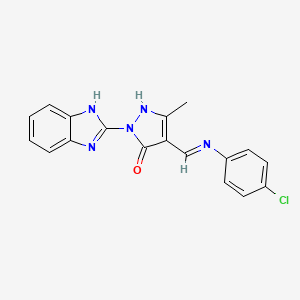 molecular formula C18H14ClN5O B3747874 2-(1H-benzimidazol-2-yl)-4-{[(4-chlorophenyl)amino]methylene}-5-methyl-2,4-dihydro-3H-pyrazol-3-one 