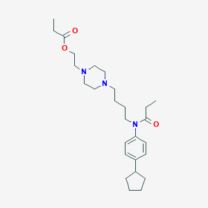 molecular formula C27H43N3O3 B374802 2-(4-{4-[4-Cyclopentyl(propionyl)anilino]butyl}-1-piperazinyl)ethyl propionate 