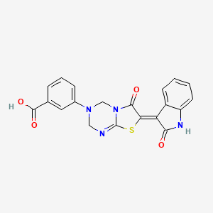 3-[6-oxo-7-(2-oxo-1,2-dihydro-3H-indol-3-ylidene)-6,7-dihydro-2H-[1,3]thiazolo[3,2-a][1,3,5]triazin-3(4H)-yl]benzoic acid