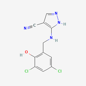 molecular formula C11H8Cl2N4O B3748213 5-[(3,5-dichloro-2-hydroxybenzyl)amino]-1H-pyrazole-4-carbonitrile 