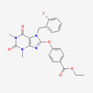 molecular formula C23H21FN4O5 B3748629 ethyl 4-{[7-(2-fluorobenzyl)-1,3-dimethyl-2,6-dioxo-2,3,6,7-tetrahydro-1H-purin-8-yl]oxy}benzoate 