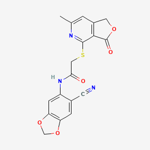 molecular formula C18H13N3O5S B3748692 N-(6-cyano-1,3-benzodioxol-5-yl)-2-[(6-methyl-3-oxo-1,3-dihydrofuro[3,4-c]pyridin-4-yl)thio]acetamide 