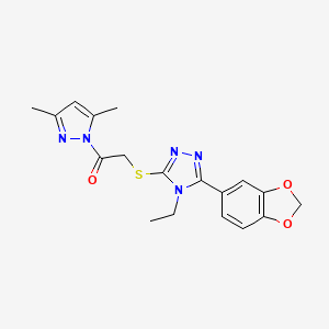 molecular formula C18H19N5O3S B3749355 3-(1,3-benzodioxol-5-yl)-5-{[2-(3,5-dimethyl-1H-pyrazol-1-yl)-2-oxoethyl]thio}-4-ethyl-4H-1,2,4-triazole 
