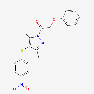 molecular formula C19H17N3O4S B3749419 3,5-dimethyl-4-[(4-nitrophenyl)thio]-1-(phenoxyacetyl)-1H-pyrazole 