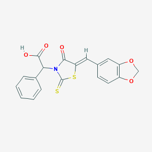 molecular formula C19H13NO5S2 B374950 [5-(1,3-Benzodioxol-5-ylmethylene)-4-oxo-2-thioxo-1,3-thiazolidin-3-yl](phenyl)acetic acid 