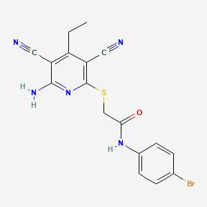 molecular formula C17H14BrN5OS B3749560 2-[(6-amino-3,5-dicyano-4-ethyl-2-pyridinyl)thio]-N-(4-bromophenyl)acetamide 