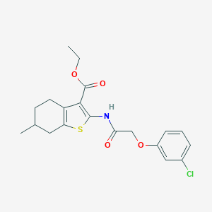 molecular formula C20H22ClNO4S B374973 Ethyl 2-{[(3-chlorophenoxy)acetyl]amino}-6-methyl-4,5,6,7-tetrahydro-1-benzothiophene-3-carboxylate 