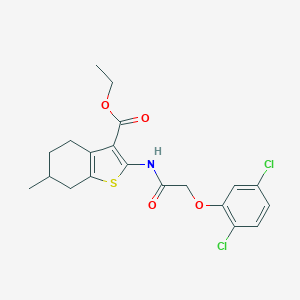 molecular formula C20H21Cl2NO4S B374976 Ethyl 2-{[(2,5-dichlorophenoxy)acetyl]amino}-6-methyl-4,5,6,7-tetrahydro-1-benzothiophene-3-carboxylate 