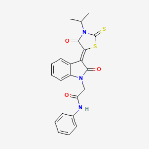 molecular formula C22H19N3O3S2 B3749788 2-[3-(3-isopropyl-4-oxo-2-thioxo-1,3-thiazolidin-5-ylidene)-2-oxo-2,3-dihydro-1H-indol-1-yl]-N-phenylacetamide 