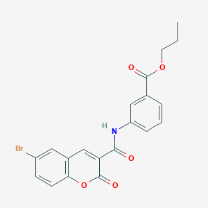 molecular formula C20H16BrNO5 B374985 propyl 3-{[(6-bromo-2-oxo-2H-chromen-3-yl)carbonyl]amino}benzoate CAS No. 384358-77-4