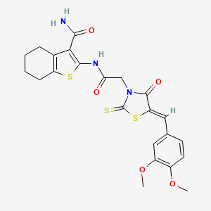 molecular formula C23H23N3O5S3 B3749904 2-({[5-(3,4-dimethoxybenzylidene)-4-oxo-2-thioxo-1,3-thiazolidin-3-yl]acetyl}amino)-4,5,6,7-tetrahydro-1-benzothiophene-3-carboxamide 