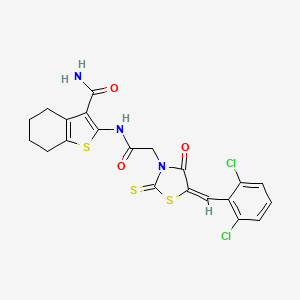 molecular formula C21H17Cl2N3O3S3 B3749910 2-({[5-(2,6-dichlorobenzylidene)-4-oxo-2-thioxo-1,3-thiazolidin-3-yl]acetyl}amino)-4,5,6,7-tetrahydro-1-benzothiophene-3-carboxamide 