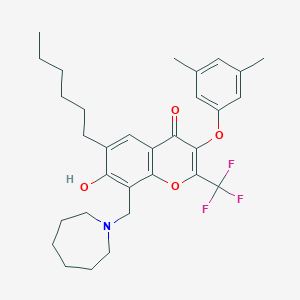 molecular formula C31H38F3NO4 B374994 8-(1-azepanylmethyl)-3-(3,5-dimethylphenoxy)-6-hexyl-7-hydroxy-2-(trifluoromethyl)-4H-chromen-4-one CAS No. 385394-10-5