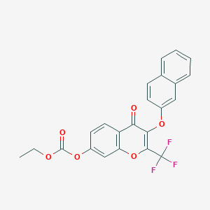 molecular formula C23H15F3O6 B375000 ethyl 3-(2-naphthyloxy)-4-oxo-2-(trifluoromethyl)-4H-chromen-7-yl carbonate 