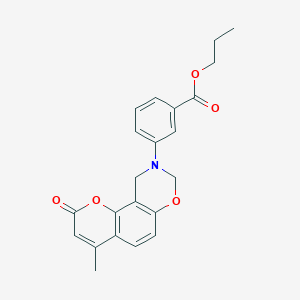 molecular formula C22H21NO5 B3750007 propyl 3-(4-methyl-2-oxo-2H,8H-chromeno[8,7-e][1,3]oxazin-9(10H)-yl)benzoate 