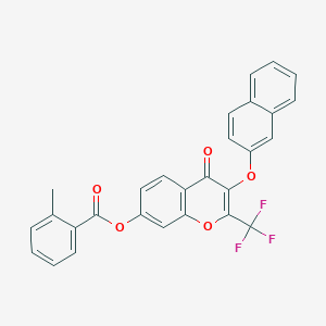 molecular formula C28H17F3O5 B375006 3-(2-naphthyloxy)-4-oxo-2-(trifluoromethyl)-4H-chromen-7-yl 2-methylbenzoate 