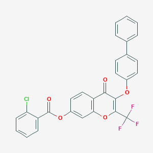 3-([1,1'-biphenyl]-4-yloxy)-4-oxo-2-(trifluoromethyl)-4H-chromen-7-yl 2-chlorobenzoate