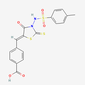 molecular formula C18H14N2O5S3 B3750235 4-[(3-{[(4-methylphenyl)sulfonyl]amino}-4-oxo-2-thioxo-1,3-thiazolidin-5-ylidene)methyl]benzoic acid 