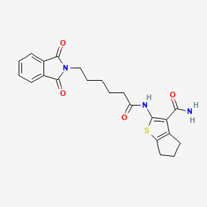 molecular formula C22H23N3O4S B3750249 2-{[6-(1,3-dioxo-1,3-dihydro-2H-isoindol-2-yl)hexanoyl]amino}-5,6-dihydro-4H-cyclopenta[b]thiophene-3-carboxamide 