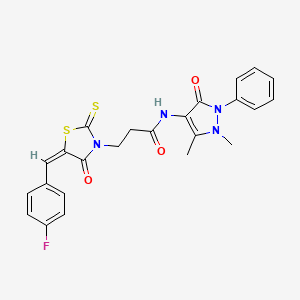 molecular formula C24H21FN4O3S2 B3750525 N-(1,5-dimethyl-3-oxo-2-phenyl-2,3-dihydro-1H-pyrazol-4-yl)-3-[5-(4-fluorobenzylidene)-4-oxo-2-thioxo-1,3-thiazolidin-3-yl]propanamide 