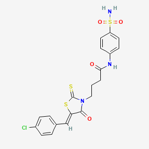 molecular formula C20H18ClN3O4S3 B3750572 N-[4-(aminosulfonyl)phenyl]-4-[5-(4-chlorobenzylidene)-4-oxo-2-thioxo-1,3-thiazolidin-3-yl]butanamide 