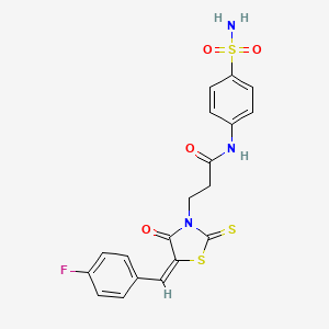 molecular formula C19H16FN3O4S3 B3750577 N-[4-(aminosulfonyl)phenyl]-3-[5-(4-fluorobenzylidene)-4-oxo-2-thioxo-1,3-thiazolidin-3-yl]propanamide 