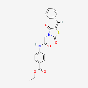 molecular formula C21H18N2O5S B3750593 ethyl 4-{[(5-benzylidene-2,4-dioxo-1,3-thiazolidin-3-yl)acetyl]amino}benzoate 