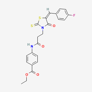 molecular formula C22H19FN2O4S2 B3750596 ethyl 4-({3-[5-(4-fluorobenzylidene)-4-oxo-2-thioxo-1,3-thiazolidin-3-yl]propanoyl}amino)benzoate 
