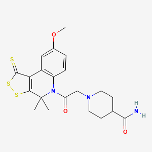molecular formula C21H25N3O3S3 B3750630 1-[2-(8-methoxy-4,4-dimethyl-1-thioxo-1,4-dihydro-5H-[1,2]dithiolo[3,4-c]quinolin-5-yl)-2-oxoethyl]-4-piperidinecarboxamide 