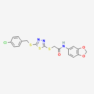molecular formula C18H14ClN3O3S3 B3750696 N-1,3-benzodioxol-5-yl-2-({5-[(4-chlorobenzyl)thio]-1,3,4-thiadiazol-2-yl}thio)acetamide 