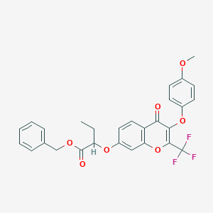 molecular formula C28H23F3O7 B375070 benzyl 2-{[3-(4-methoxyphenoxy)-4-oxo-2-(trifluoromethyl)-4H-chromen-7-yl]oxy}butanoate 