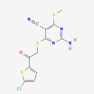 molecular formula C12H9ClN4OS3 B3750720 2-amino-4-{[2-(5-chloro-2-thienyl)-2-oxoethyl]thio}-6-(methylthio)-5-pyrimidinecarbonitrile 