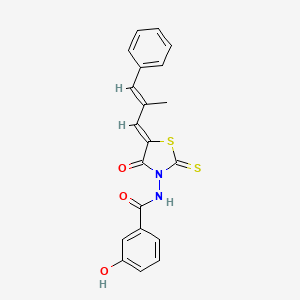 molecular formula C20H16N2O3S2 B3750761 3-hydroxy-N-[5-(2-methyl-3-phenyl-2-propen-1-ylidene)-4-oxo-2-thioxo-1,3-thiazolidin-3-yl]benzamide 