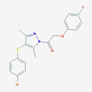 molecular formula C19H16BrFN2O2S B375080 4-[(4-bromophenyl)sulfanyl]-1-[(4-fluorophenoxy)acetyl]-3,5-dimethyl-1H-pyrazole 