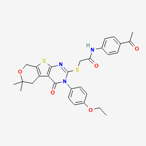 molecular formula C29H29N3O5S2 B3750833 N-(4-acetylphenyl)-2-{[3-(4-ethoxyphenyl)-6,6-dimethyl-4-oxo-3,5,6,8-tetrahydro-4H-pyrano[4',3':4,5]thieno[2,3-d]pyrimidin-2-yl]thio}acetamide 