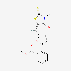 molecular formula C18H15NO4S2 B3750841 methyl 2-{5-[(3-ethyl-4-oxo-2-thioxo-1,3-thiazolidin-5-ylidene)methyl]-2-furyl}benzoate 