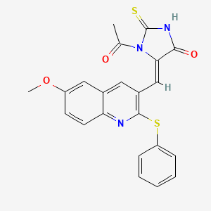 molecular formula C22H17N3O3S2 B3750928 1-acetyl-5-{[6-methoxy-2-(phenylthio)-3-quinolinyl]methylene}-2-thioxo-4-imidazolidinone 