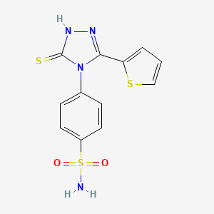 molecular formula C12H10N4O2S3 B3750959 4-[3-mercapto-5-(2-thienyl)-4H-1,2,4-triazol-4-yl]benzenesulfonamide 